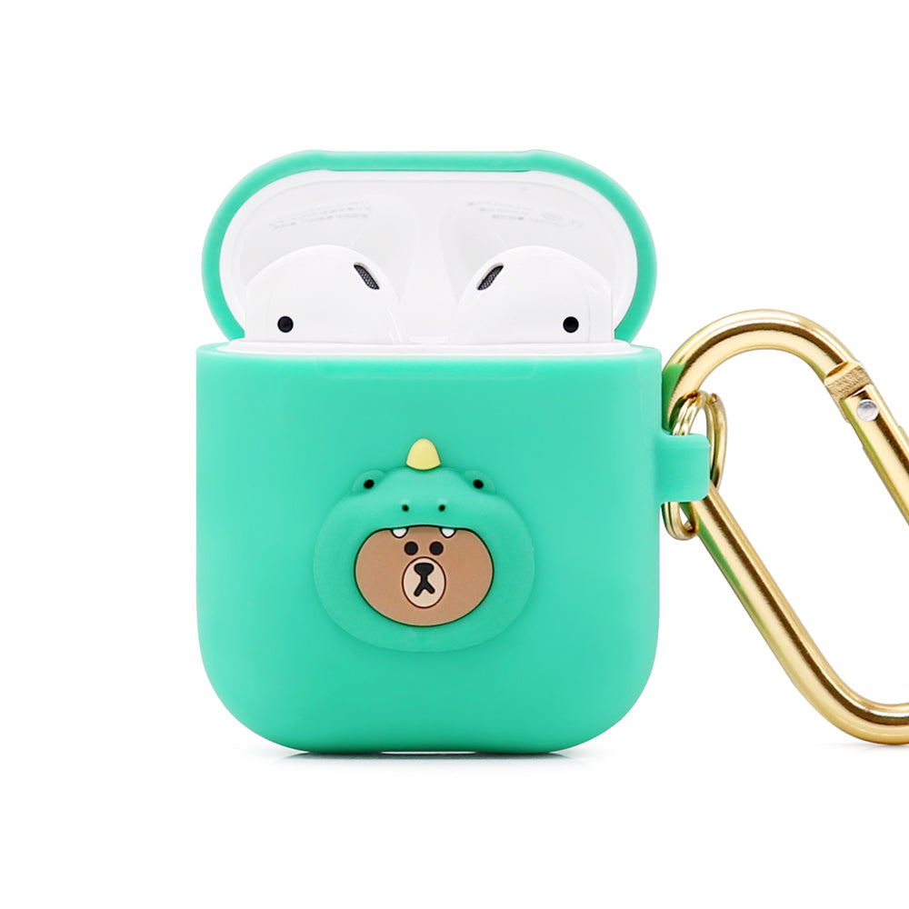 GARMMA Line Friends Shockproof Apple AirPods 2&1 Charging Case Cover with Carabiner Clip