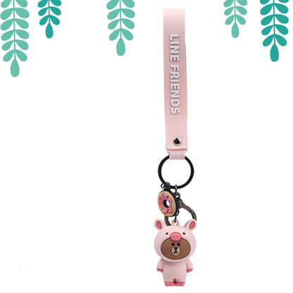 Line Friends Keychain Ring Cute Doll Pendant Anti-lost Strap Silicone Lanyard