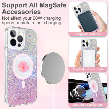 Kingxbar Real Dried Flower Shockproof Glitter Magnetic MagSafe Case Cover