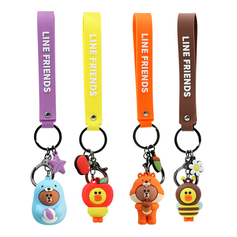 Line Friends Keychain Ring Cute Doll Pendant Anti-lost Strap Silicone Lanyard