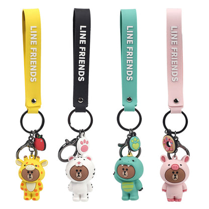 Line Friends Keychain Ring Cute Doll Pendant Anti-lost Strap Silicone Lanyard