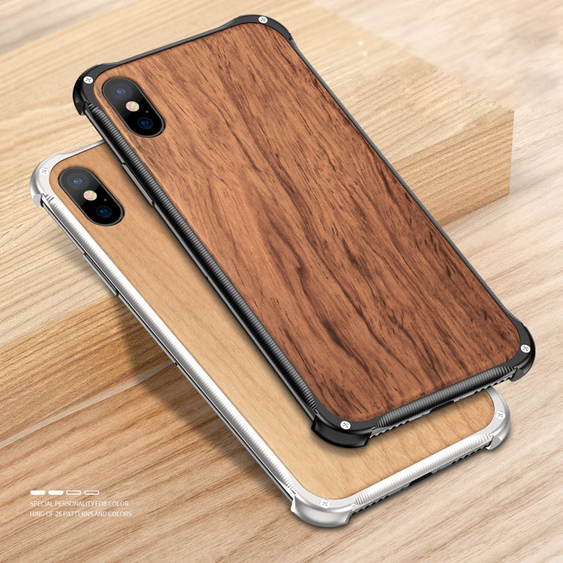 Kylin Armor Aluminum Metal Frame Natural Wood / Tempered Glass Back Case Cover