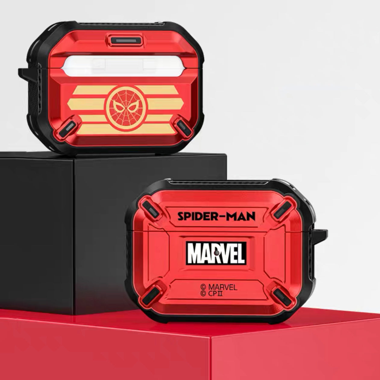 Marvel Avengers Mecha Shockproof Apple AirPods Pro/3/2/1 Charging Case Cover with Carabiner Clip