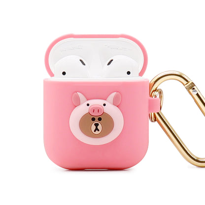 GARMMA Line Friends Shockproof Apple AirPods 2&1 Charging Case Cover with Carabiner Clip