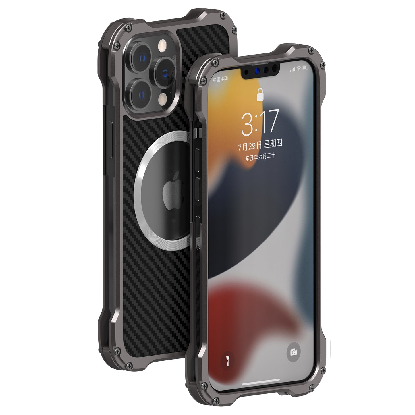 R-Just Black Hole Shockproof Aluminum Shell Metal Case with Lens Protector