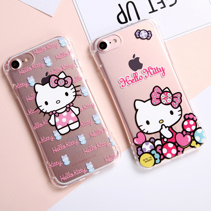 Hello Kitty Cincher Slim Waist Diamonds Transparent TPU Cover Case for Apple iPhone