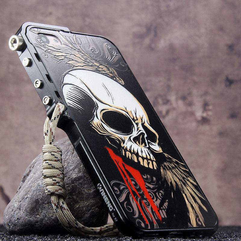 KANENG Mechanical Arm Trigger Aluminum Metal Bumper Skull PC Back Case Cover