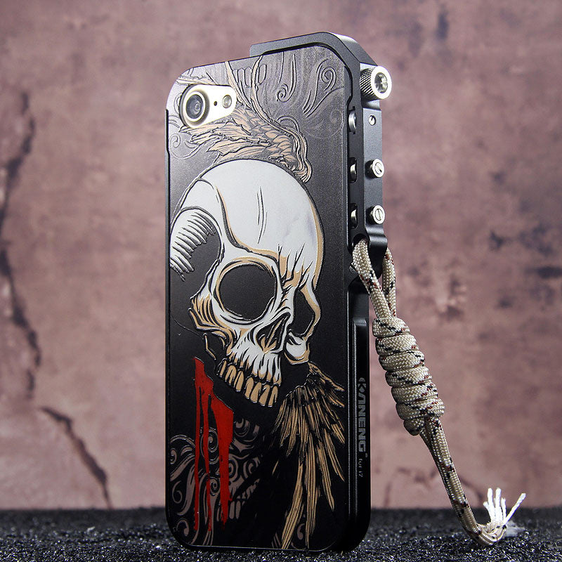 KANENG Mechanical Arm Trigger Aluminum Metal Bumper Skull PC Back Case Cover