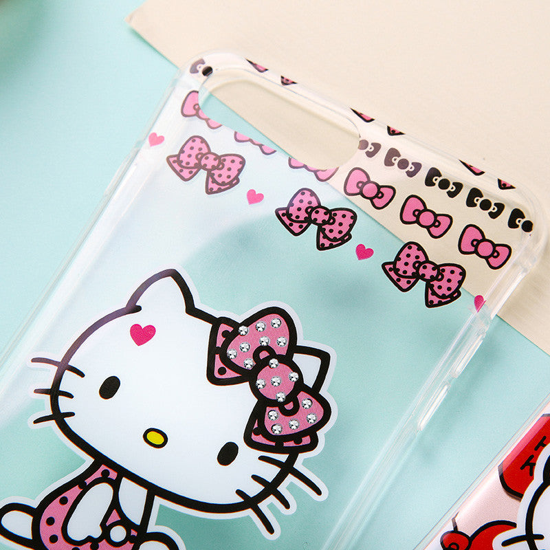 Hello Kitty Cincher Slim Waist Diamonds Transparent TPU Cover Case for Apple iPhone