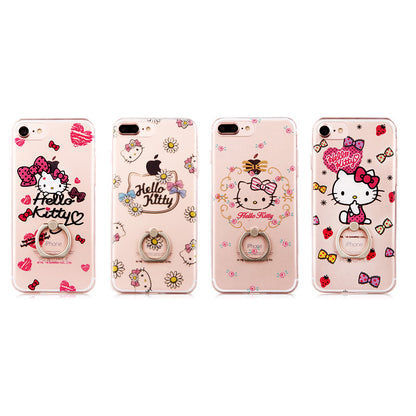 Hello Kitty Rhythm Slim Transparent TPU Bumper PC Cover Case w/ Ring Grip for Apple iPhone