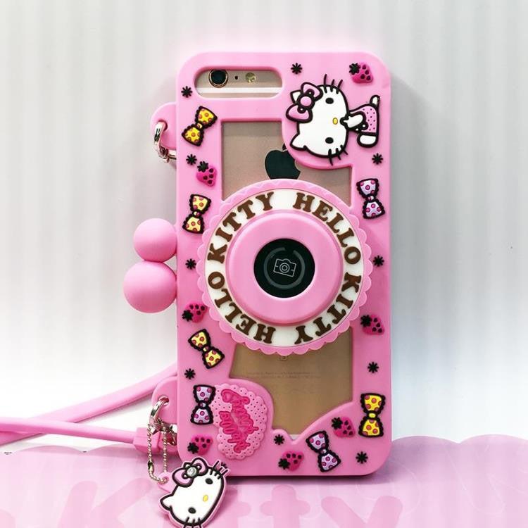 Hello Kitty Camera Bluetooth Self Timer 3D Silicone Shockproof Case Cover with Carrying Strap