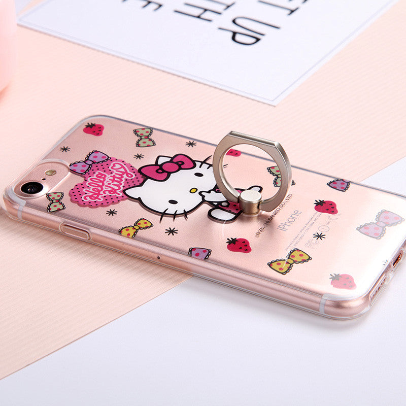 Hello Kitty Rhythm Slim Transparent TPU Bumper PC Cover Case w/ Ring Grip for Apple iPhone