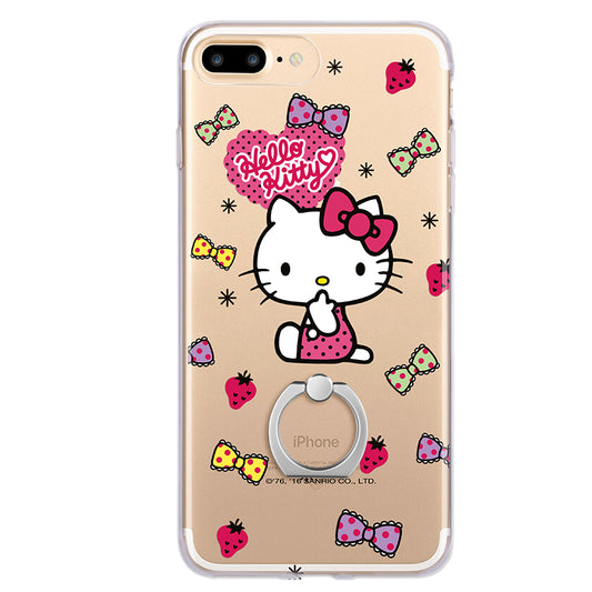 Hello Kitty Rhythm Slim Transparent TPU Bumper PC Cover Case w/ Ring Grip for Apple iPhone