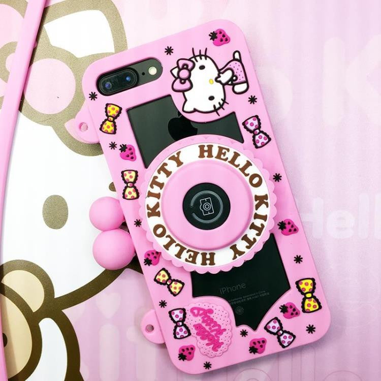 Hello Kitty Camera Bluetooth Self Timer 3D Silicone Shockproof Case Cover with Carrying Strap