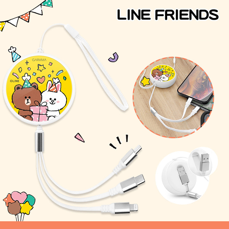 GARMMA Line Friends 3-in-1 Lightning+Type-C+Micro USB Cable