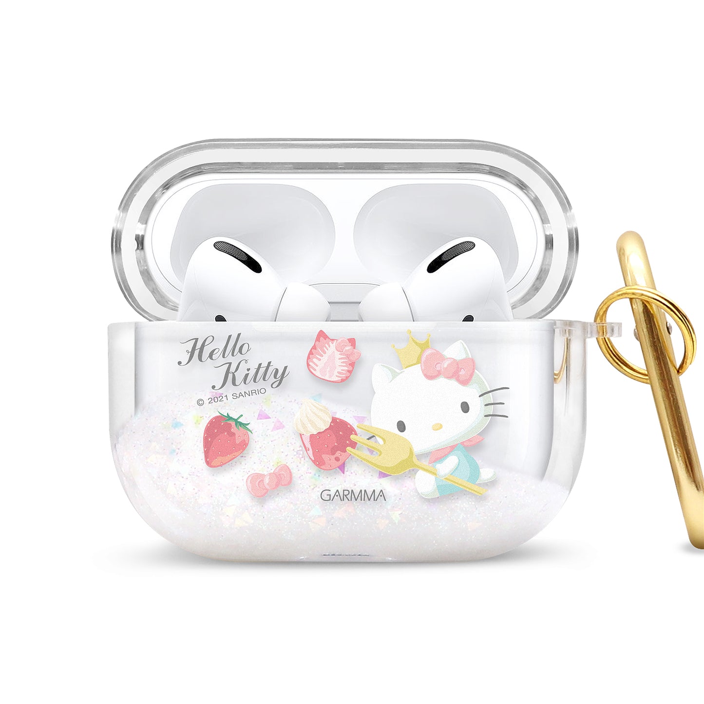 GARMMA Hello Kitty Glitter Quicksand Apple AirPods 3 Case Cover with Carabiner Clip