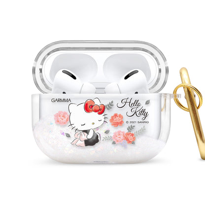 GARMMA Hello Kitty Glitter Quicksand Apple AirPods 3 Case Cover with Carabiner Clip