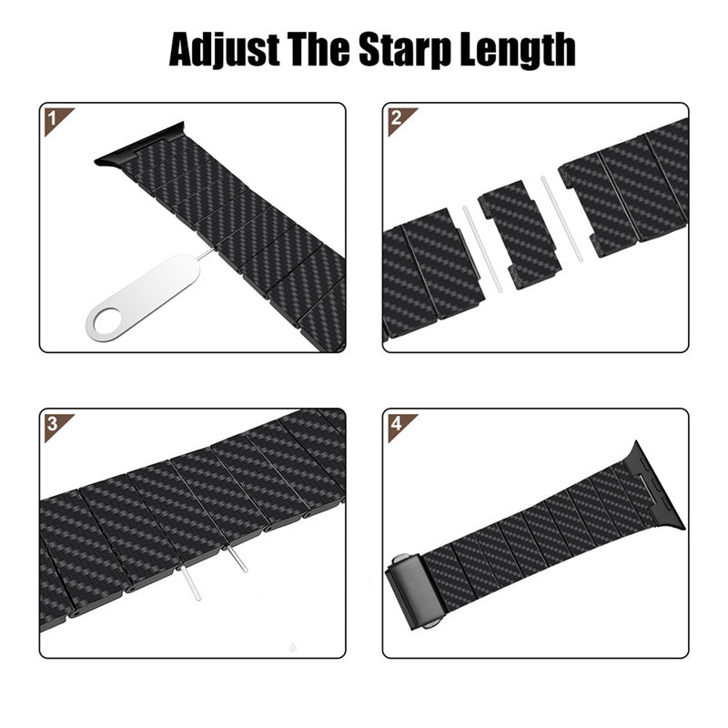 Oatsbasf Adjustable Lightweight Carbon Fiber Watch Band Replacement Strap for Apple Watch