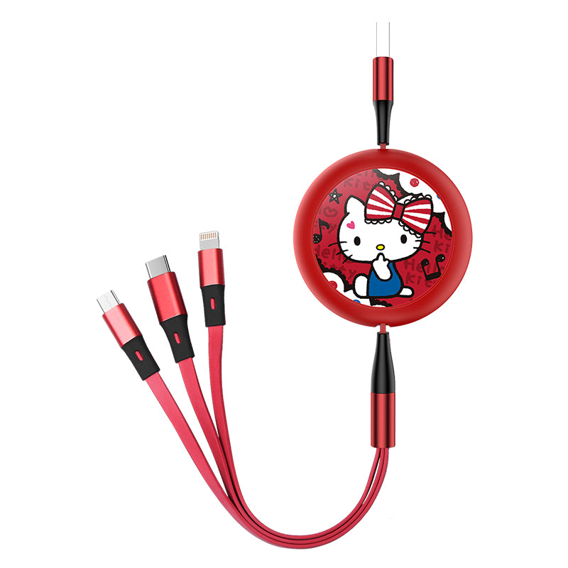 UKA Sanrio Characters Retractable 3-in-1 Lightning+Type-C+Micro USB Cable