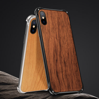 Kylin Armor Aluminum Metal Frame Natural Wood / Tempered Glass Back Case Cover