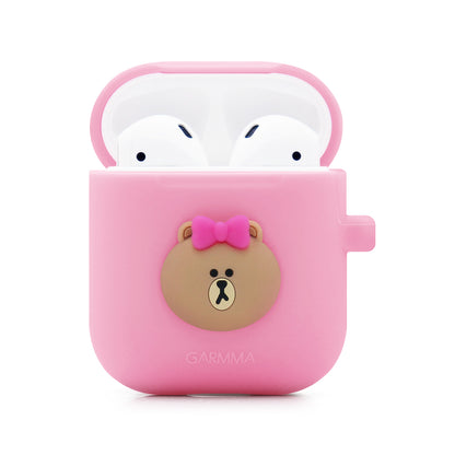 GARMMA Line Friends Shockproof Apple AirPods 2&1 Charging Case Cover with Carabiner Clip