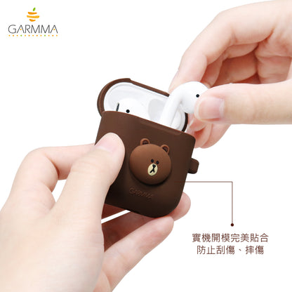 GARMMA Line Friends Shockproof Apple AirPods 2&1 Charging Case Cover with Carabiner Clip