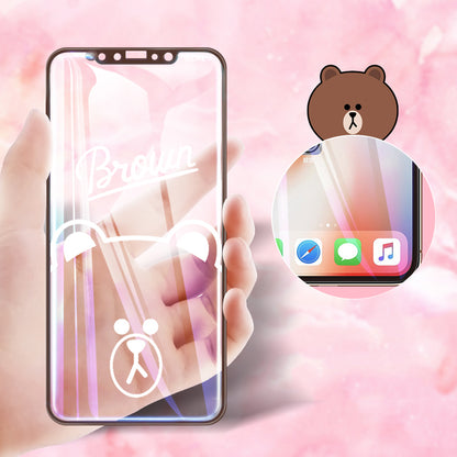GARMMA Line Friends Screen Off Print Tempered Glass Protector Film for Apple iPhone iPhone 11 Pro/XS/X