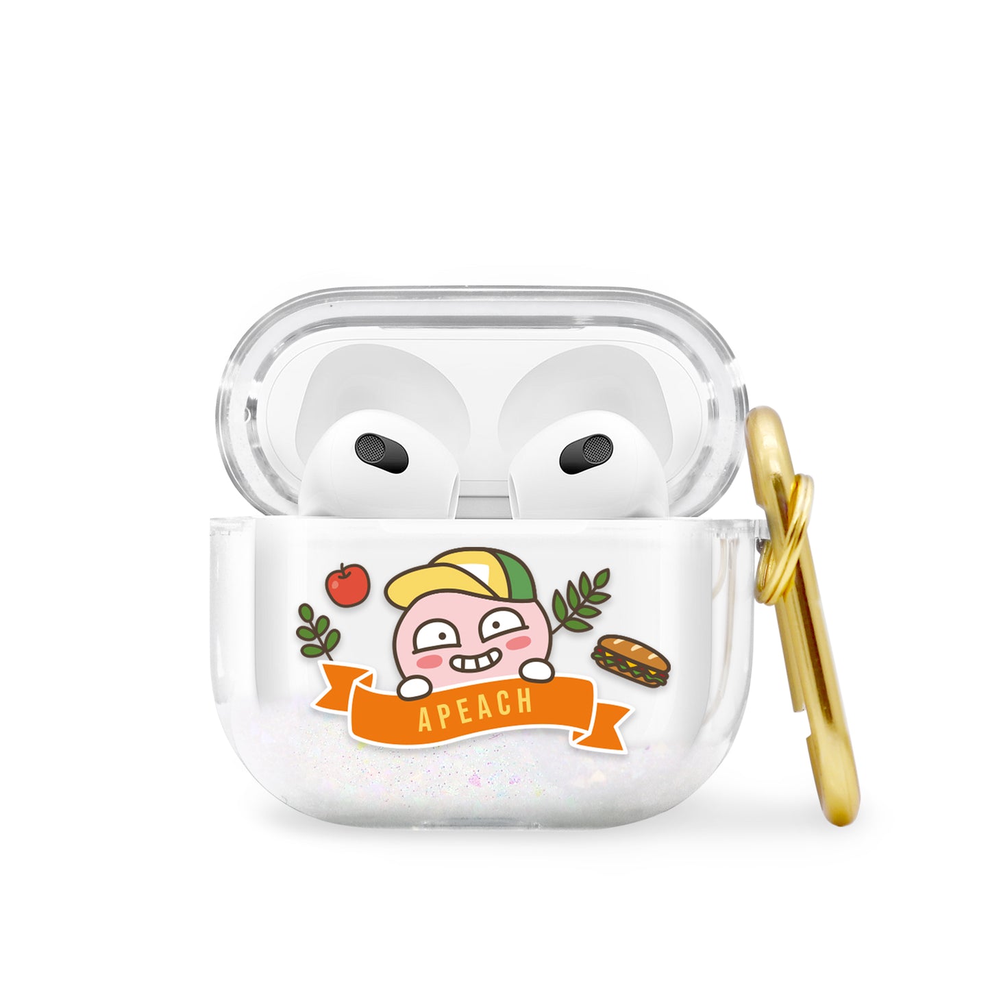 GARMMA Kakao Friends Glitter Quicksand Apple AirPods Case Cover with Carabiner Clip