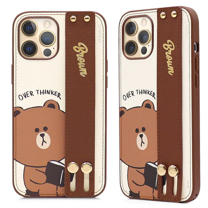 GARMMA Line Friends Adjustable Wrist Strap Kickstand Leather Cover Case - Armor King Case