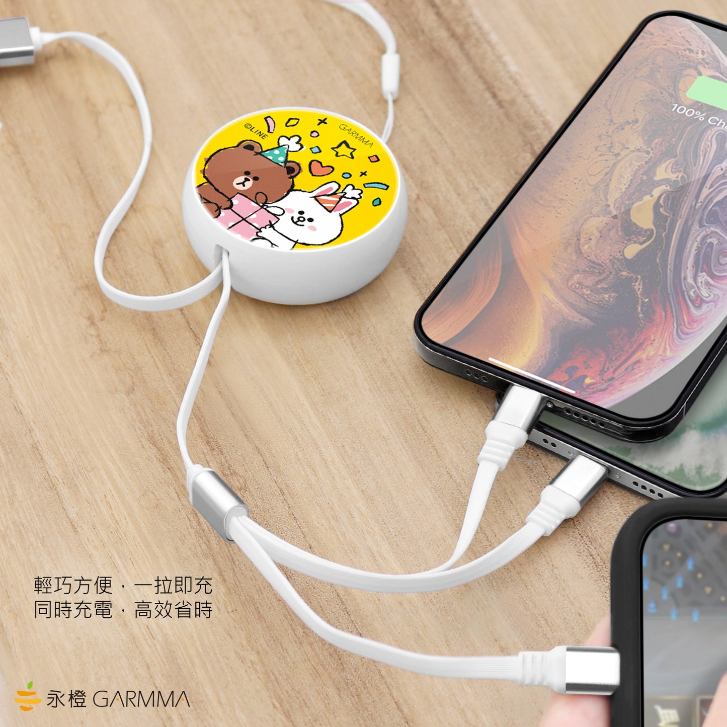 GARMMA Line Friends 3-in-1 Lightning+Type-C+Micro USB Cable