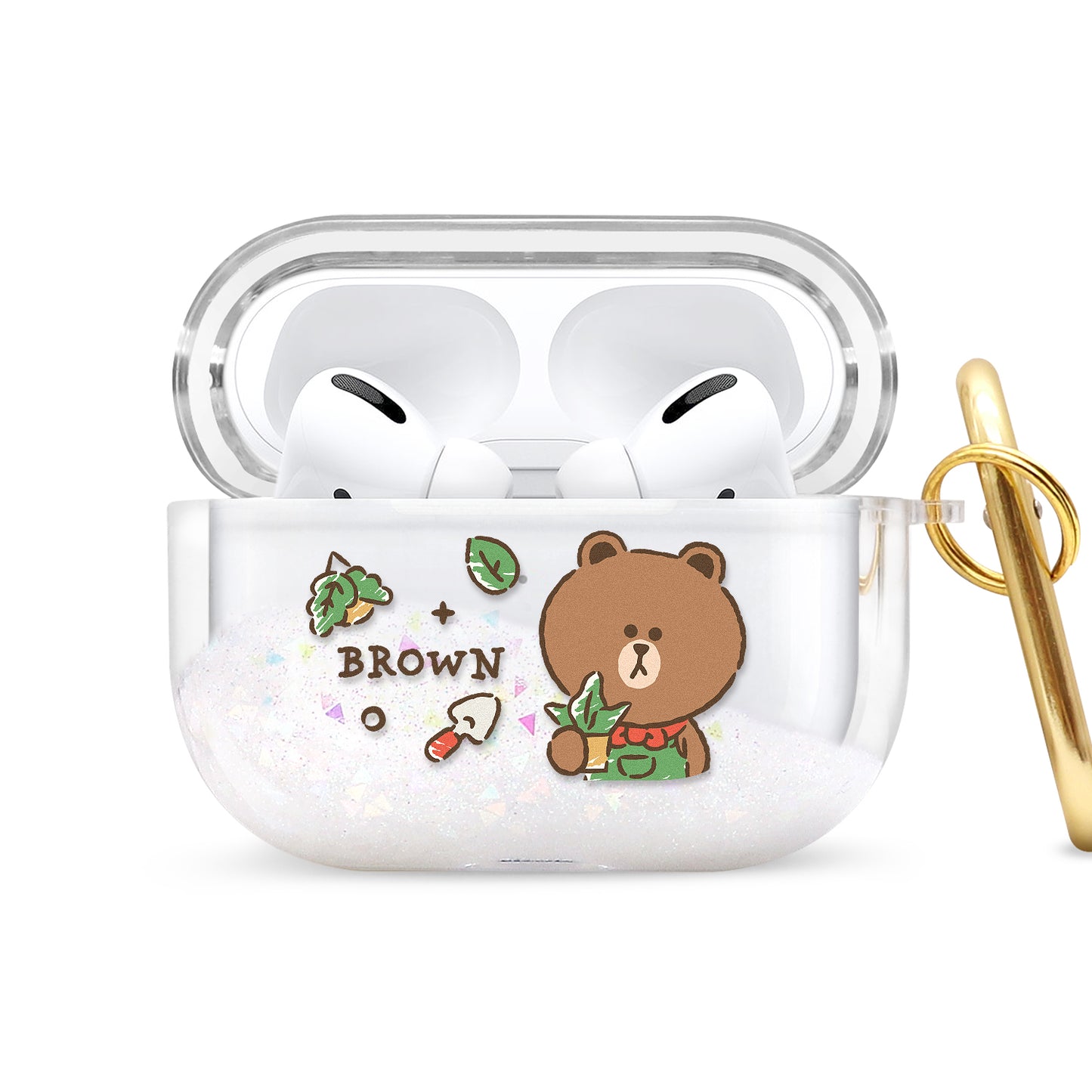 GARMMA Line Friends Glitter Quicksand Apple AirPods Pro Case Cover with Carabiner Clip