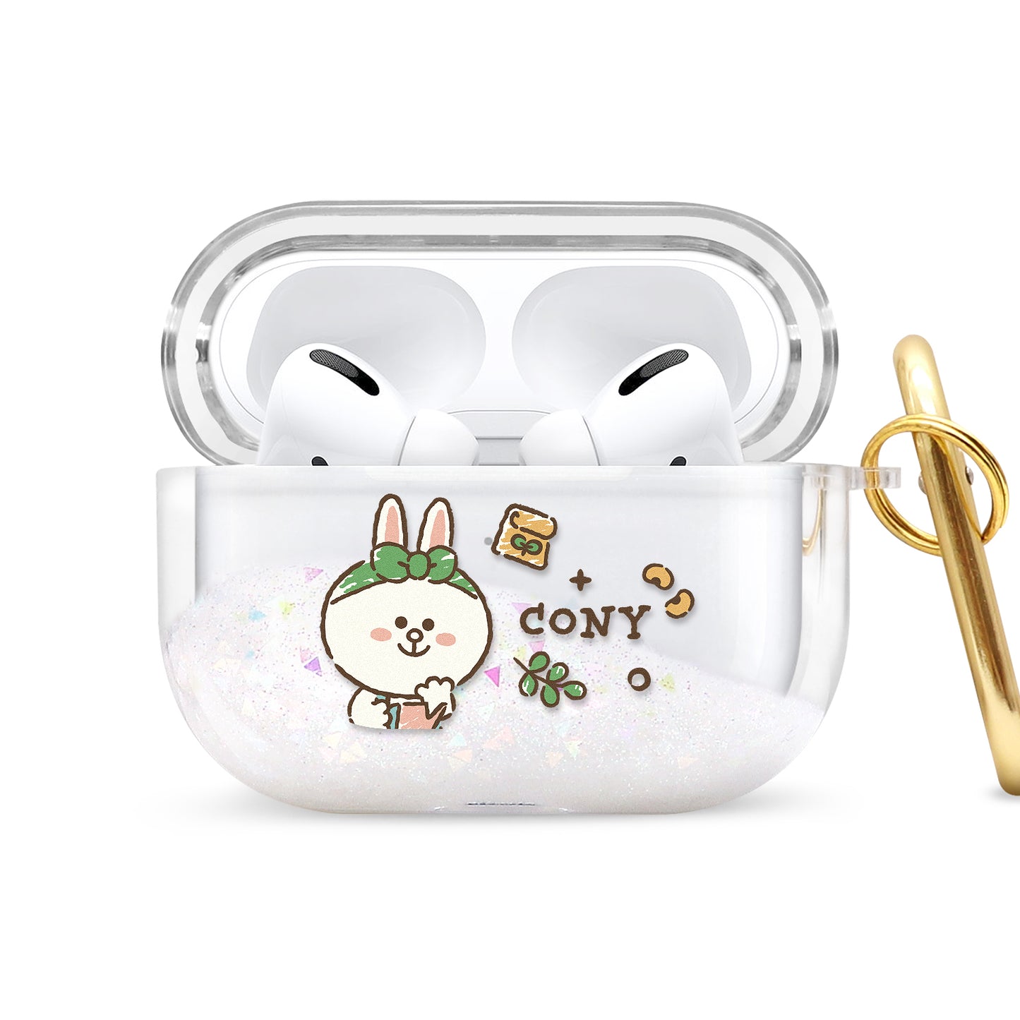 GARMMA Line Friends Glitter Quicksand Apple AirPods Pro Case Cover with Carabiner Clip