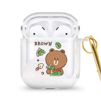 GARMMA Line Friends Glitter Quicksand Apple AirPods Pro Case Cover with Carabiner Clip