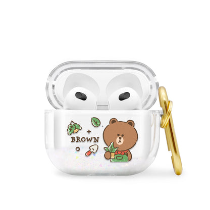 GARMMA Line Friends Glitter Quicksand Apple AirPods Pro Case Cover with Carabiner Clip