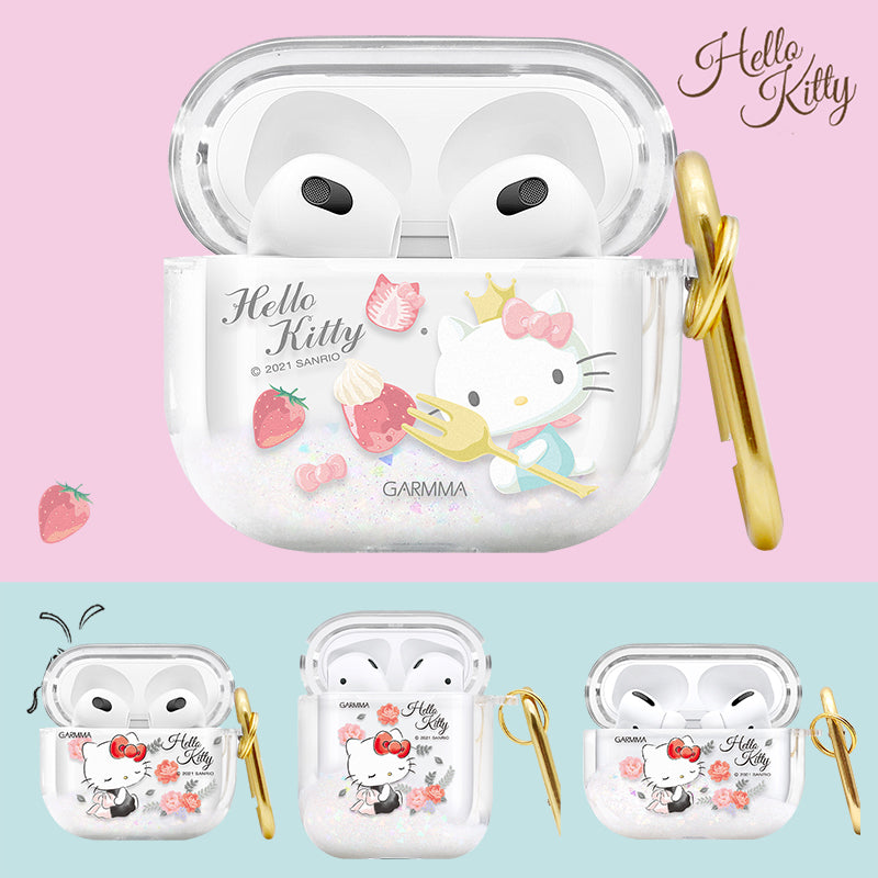 GARMMA Hello Kitty Glitter Quicksand Apple AirPods 3 Case Cover with Carabiner Clip