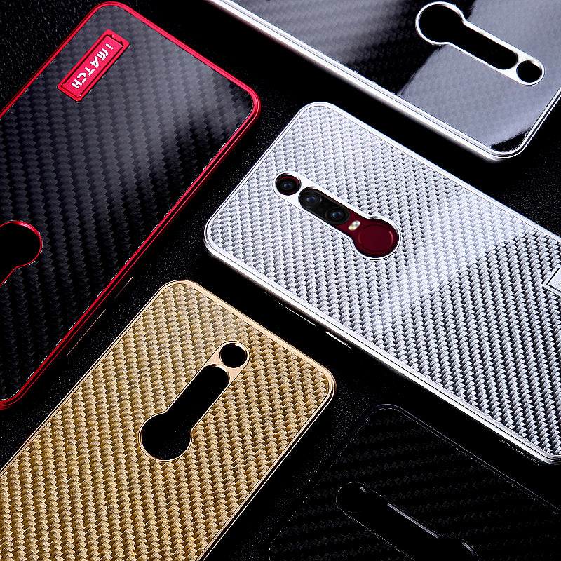 iMatch Luxury Aluminum Metal Bumper Genuine Carbon Fiber Back Cover Case