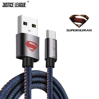 Justice League Nylon Braided 1M 2.4A Fast Charging Apple Lightning / Type-C / Micro USB Cable