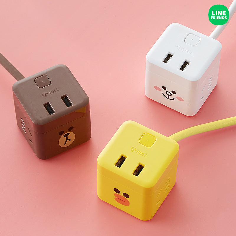 Bull X Line Friends Magic Cube Dual Sockets Dual USB Power Strip Mini Socket Travel Charger