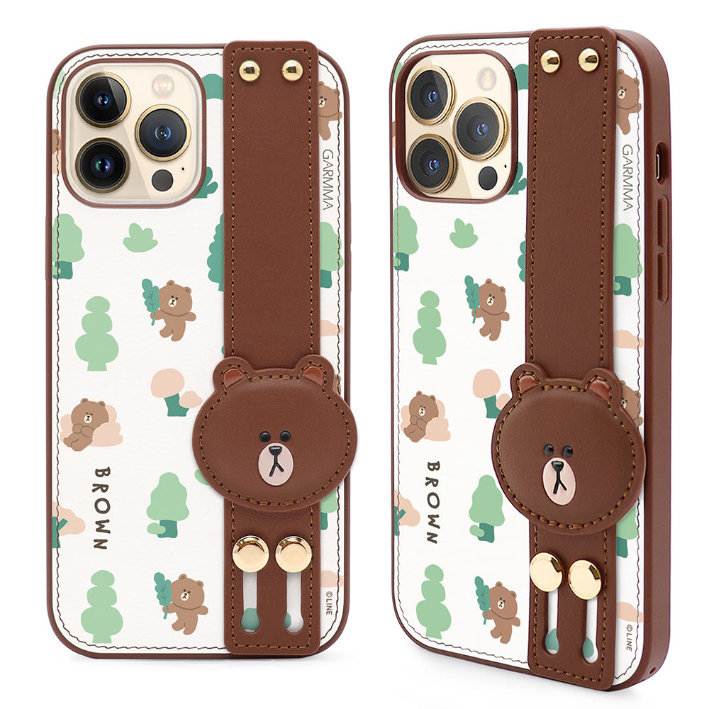 GARMMA Line Friends Adjustable Wrist Strap Kickstand Leather Cover Case