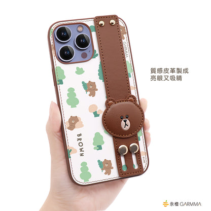 GARMMA Line Friends Adjustable Wrist Strap Kickstand Leather Cover Case