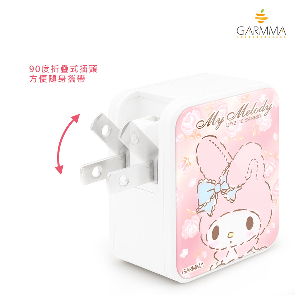 GARMMA Sanrio Characters Type-C+USB 3.4A Quick Charge Foldable Travel Charger