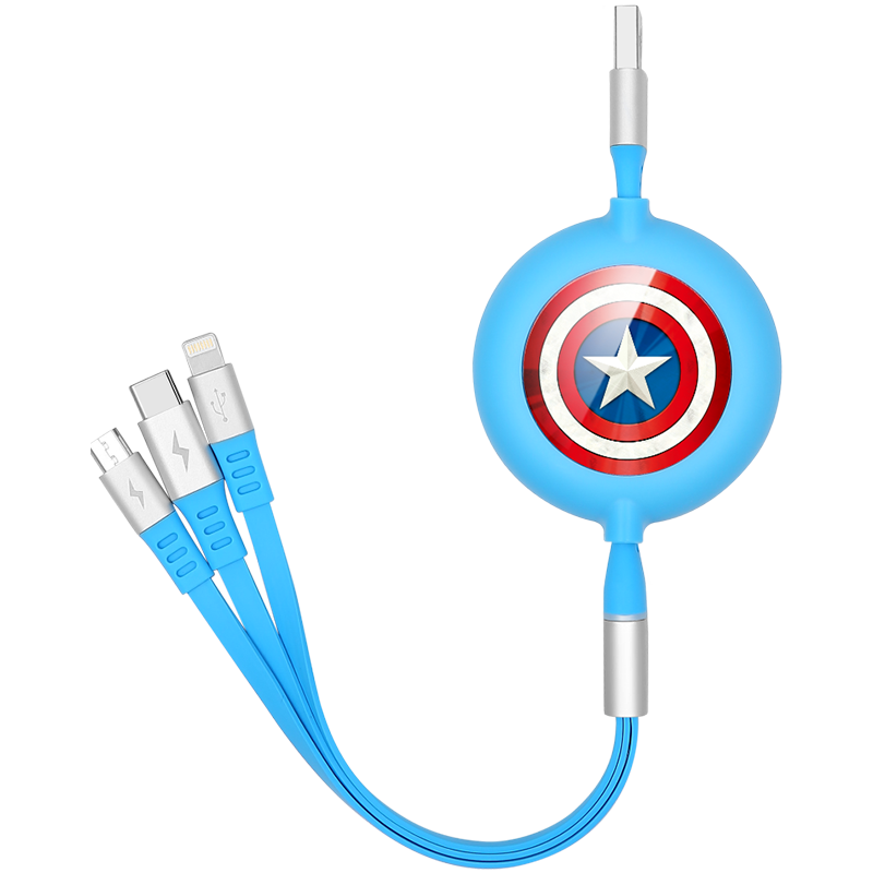 UKA Marvel Avengers Retractable 3-in-1 Lightning+Type-C+Micro USB Cable